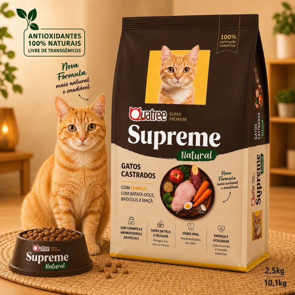 Racao Quatree Supreme Gatos Castrados Frango e Batata Doce Super