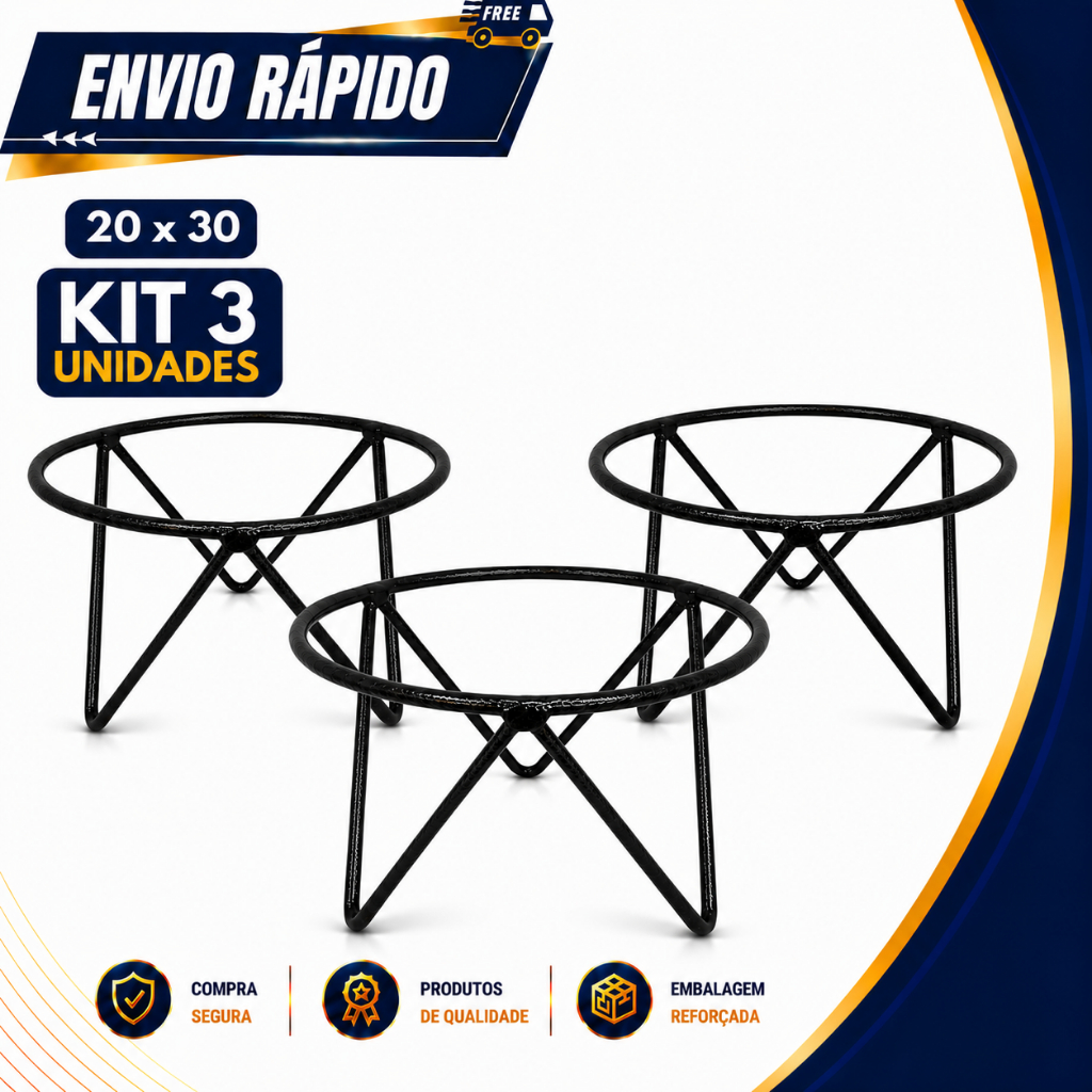 Kit suporte Para Vasos de Plantas em Ferro Tripé 20x30cm Decorativo