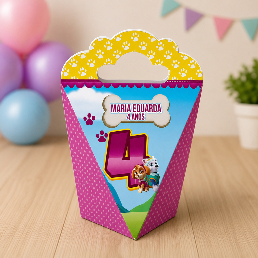 Caixa Coração Patrulha Canina Rosa Personalizada | Lembrancinha Festa Infantil | Papel Fotográfico 180g