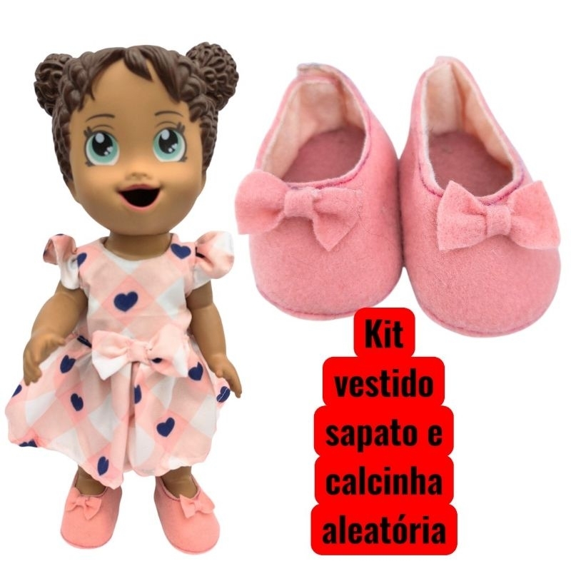 Kit vestido e sapato e calcinha para baby alive roupa de boneca