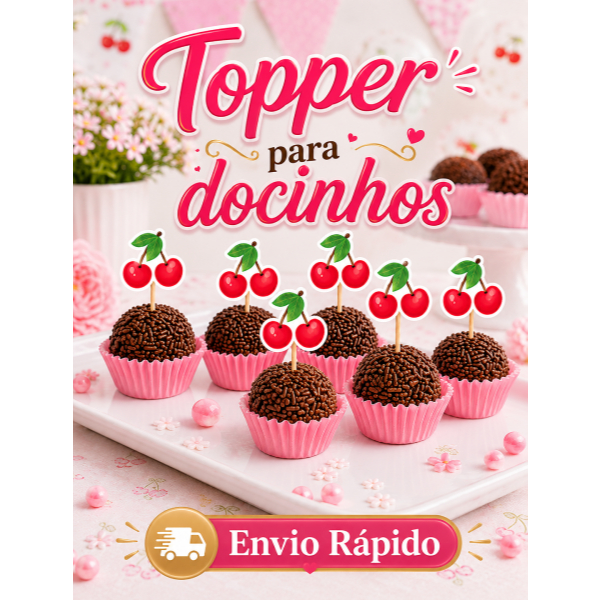 Topper para Docinhos Cereja – Aplique para Brigadeiro - Decoração de Festa Cereja | Envio Rápido