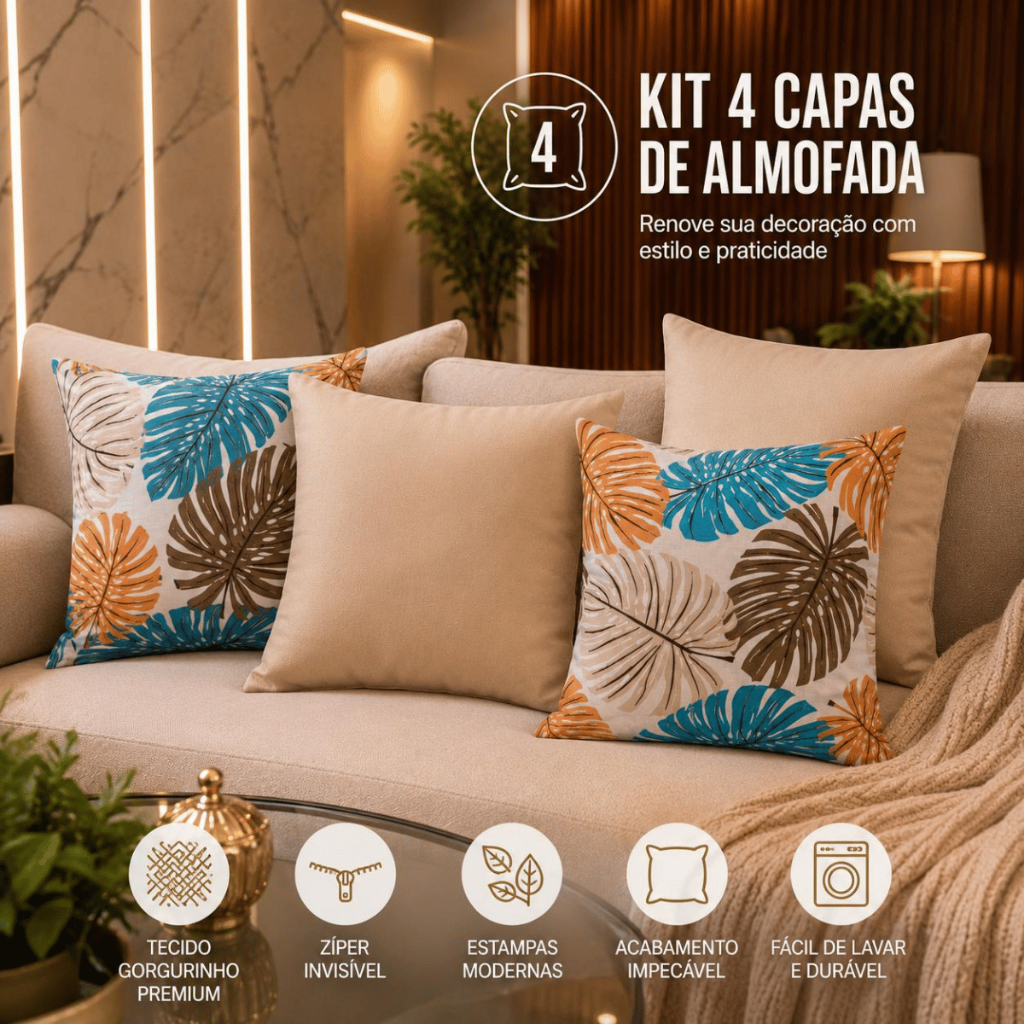 Kit 04 Almofadas Decorativas Luxo 50x50 Cheia ou Vazia Macia — imagem 2 de 2