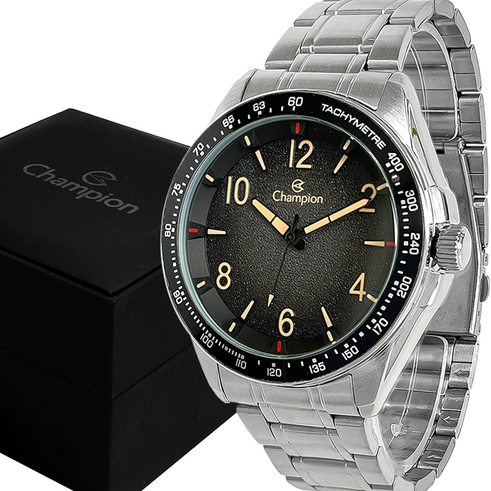 Relógio Champion Masculino Prata Preto Original com Garantia de 1 Ano