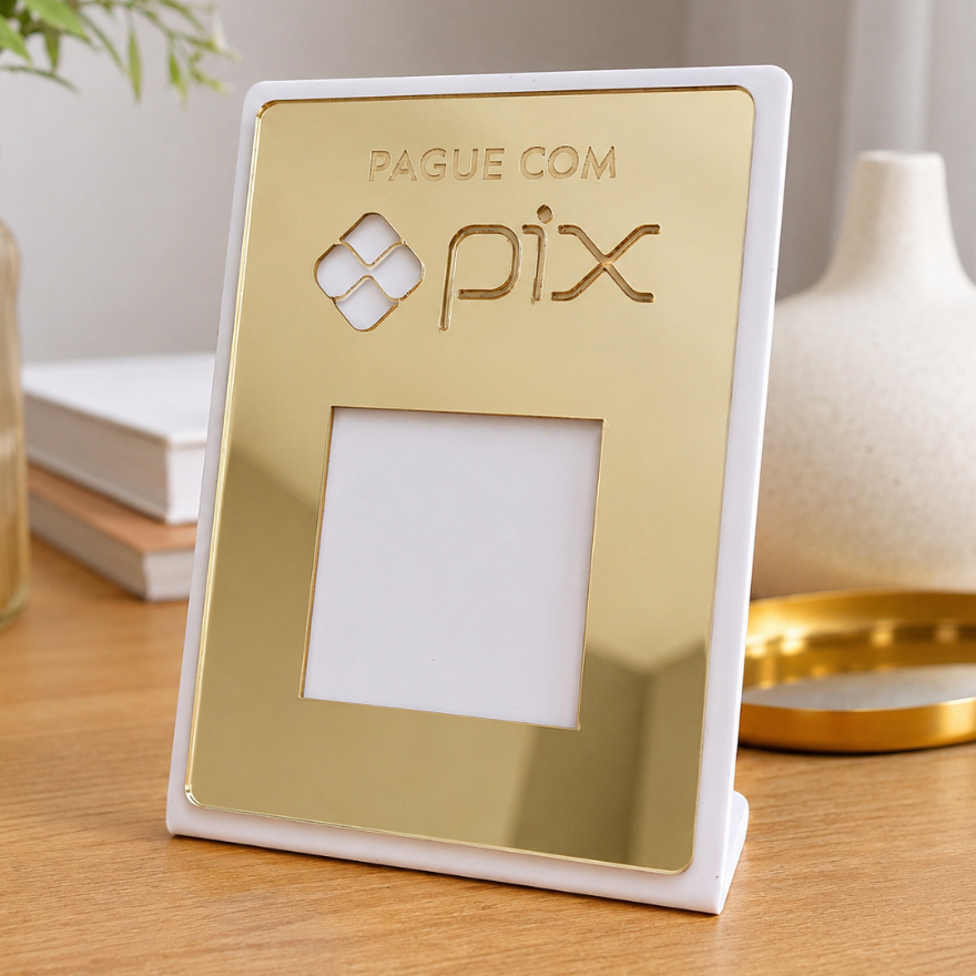 Placa PIX Display Mesa Balcão PIX Comércio Loja QR code Pagamento