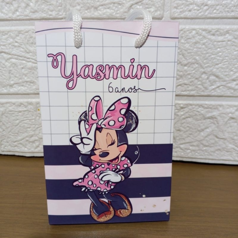 Sacolinha Surpresa Minnie Rosa Aquarela | Lembrancinha Personalizada Aniversário Infantil
