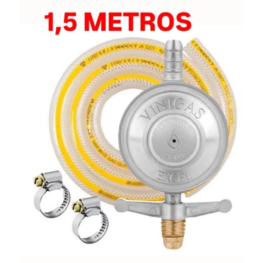 Kit Instalação 1,50 Gás Fogão Registro Vinigás + Mangueira + Abraçadeiras