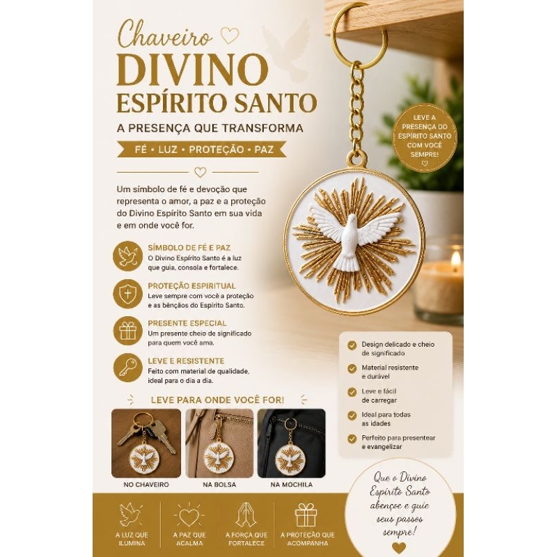 Chaveiro Divino Espírito Santo Religioso Católico lembrancinha batizado