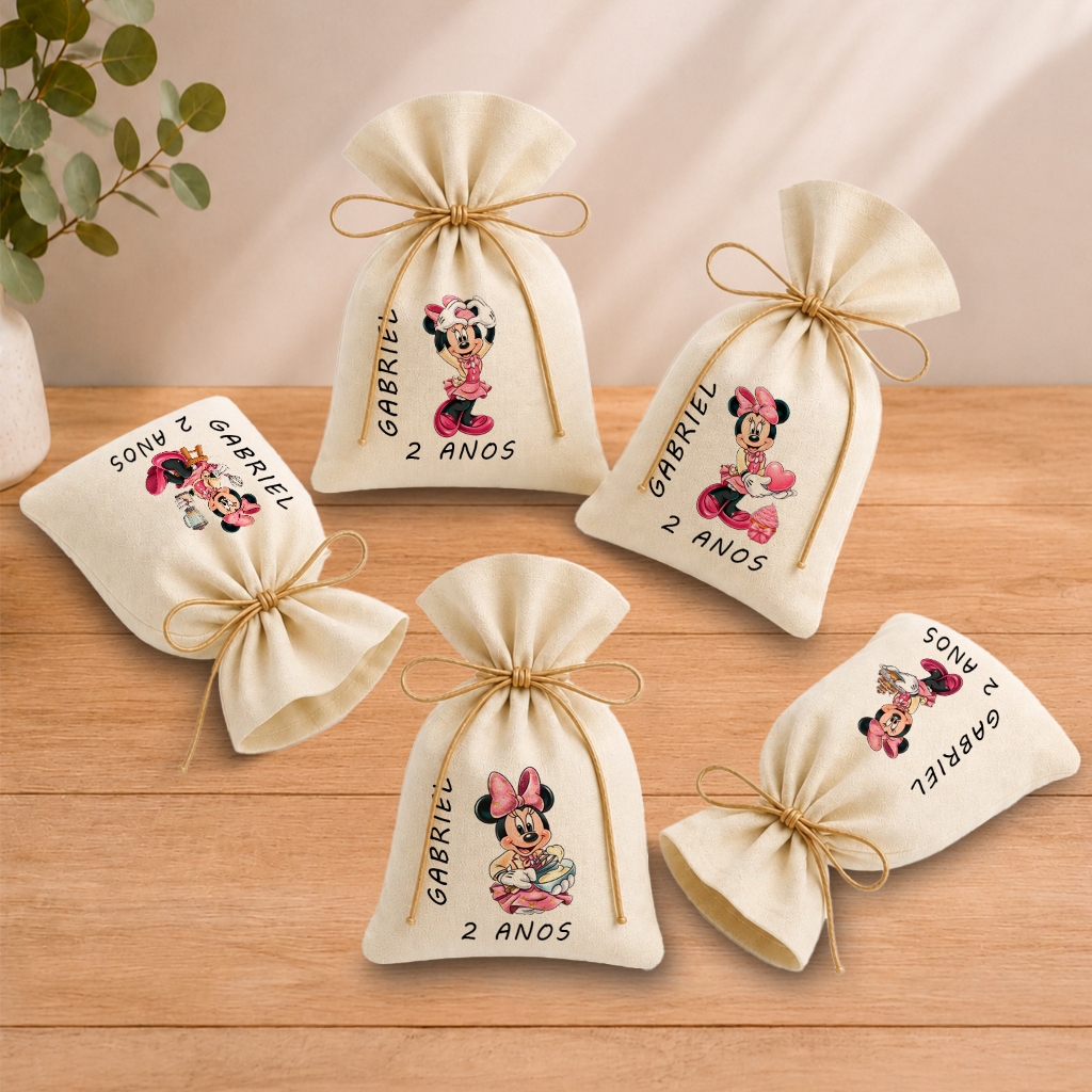 Kit 20 Saquinhos Lembrancinha Personalizada Festa Infantil Aniversário Minnie Rosa Confeiteira 11x17
