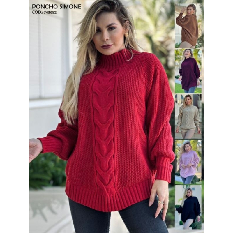 Blusa PLUS SIZE poncho blusão lã 48 a 54 tricot tricô LANÇAMENTO