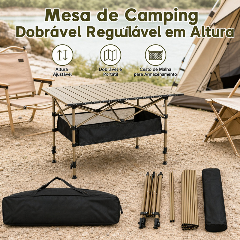 Mesa Dobrável portátil 120X55cm Ultraleve Portátil Alumínio Praia Acampamento Camping Churrasco C/ Bolsa De Transporte