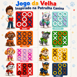 Kit Jogo da Velha MDF 10 cm Inspirado na Patrulha Canina Lembrancinha Festa Infantil