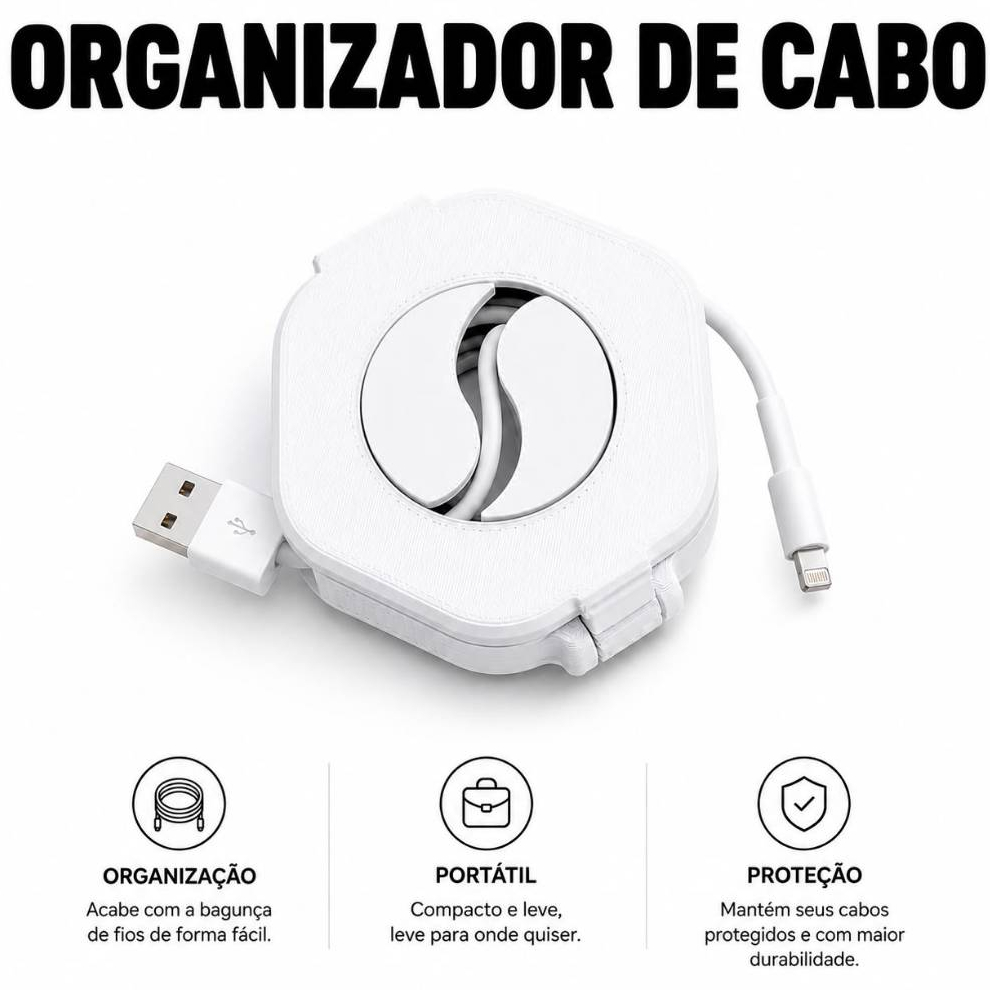 Organizador de Cabo Retrátil Portátil USB Lightning Carregador Compacto para Carro Viagem Escritório