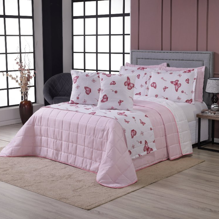 Kit Cobre Leito Colcha Casal Queen King 6 Peças Primor Dupla Face Percal 180 Fios