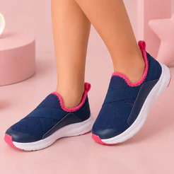 Tênis Infantil Escolar Meninas Feminino Calce Fácil Elástico Marinho/Pink
