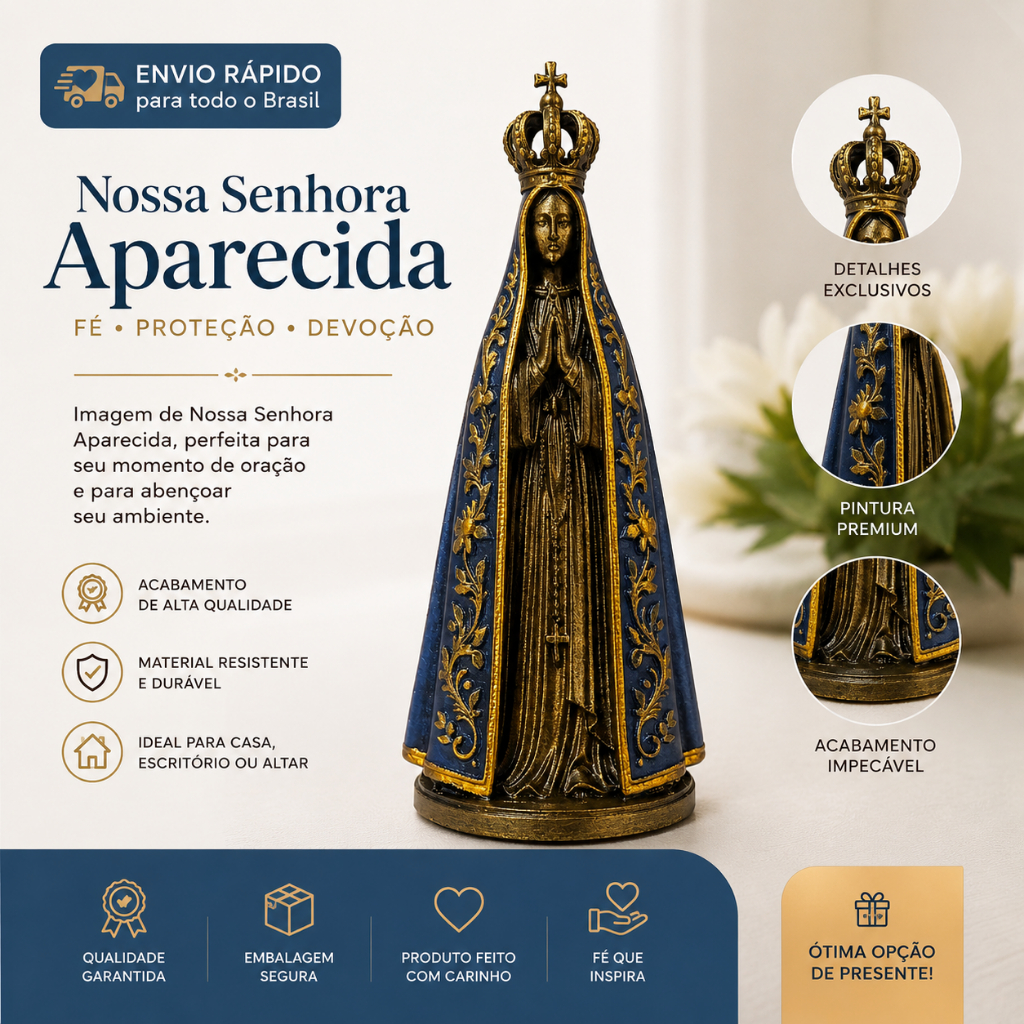 Santinha Imagem Nossa Senhora Aparecida 15cm Artigo Religioso Católico Decoração