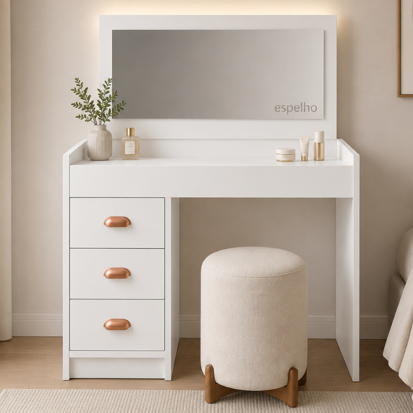 ENVIO FULL - Penteadeira Camarim Escrivaninha Moderna com Espelho e 3 Gavetas Bali