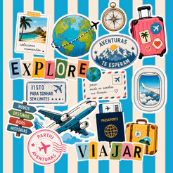 30 Adesivos de Viagem Travel Aesthetic para Journal, Scrapbook, Planner, Kindle e Personalização