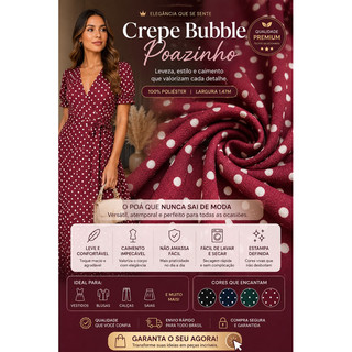 Tecido Crepe Bubble Texturizado Poá Pequeno – Estampa Poazinho Fashion para Vestidos e Costura