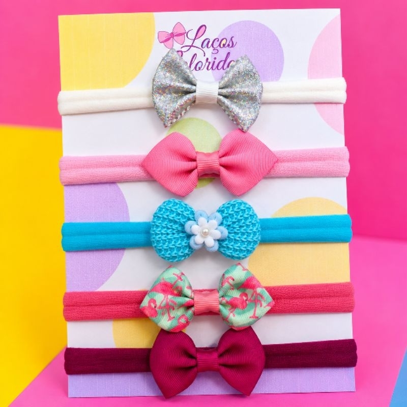 Kit 5 Faixinhas Tiara para Bebê com Flores Laços Lacinhos Menina Rn / PRONTA ENTREGA — imagem 2 de 2