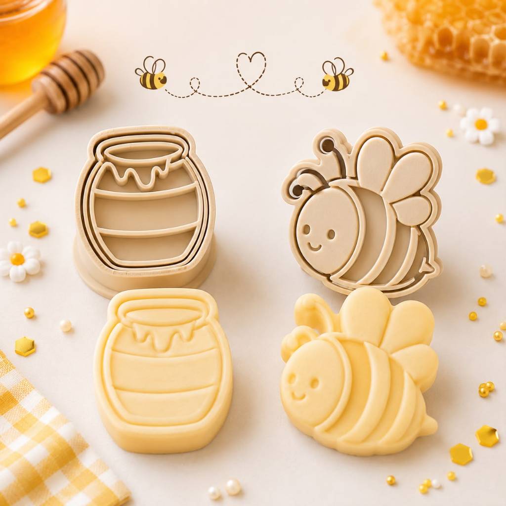 Kit Ejetores para Brigadeiros e Doces -Tema Abelha e Pote de Mel 2 Peças