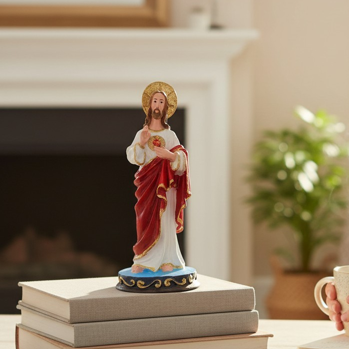 Sagrado Coração de Jesus em Resina Escultura Católica para Casa, Altar e Presente Decoração Religiosa