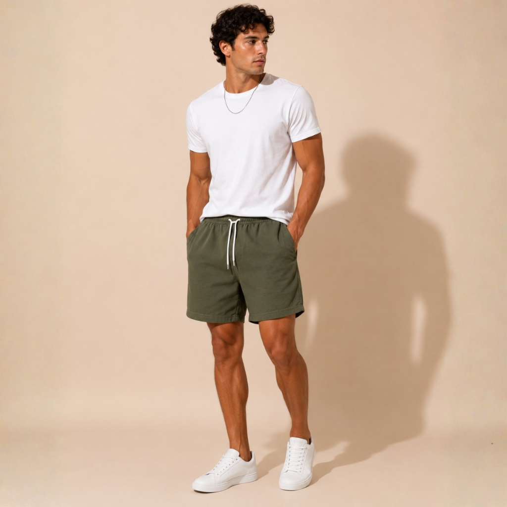 Short Masculino Bermuda Linho Misto Leve Casual Bolsos Cordão Ajustável