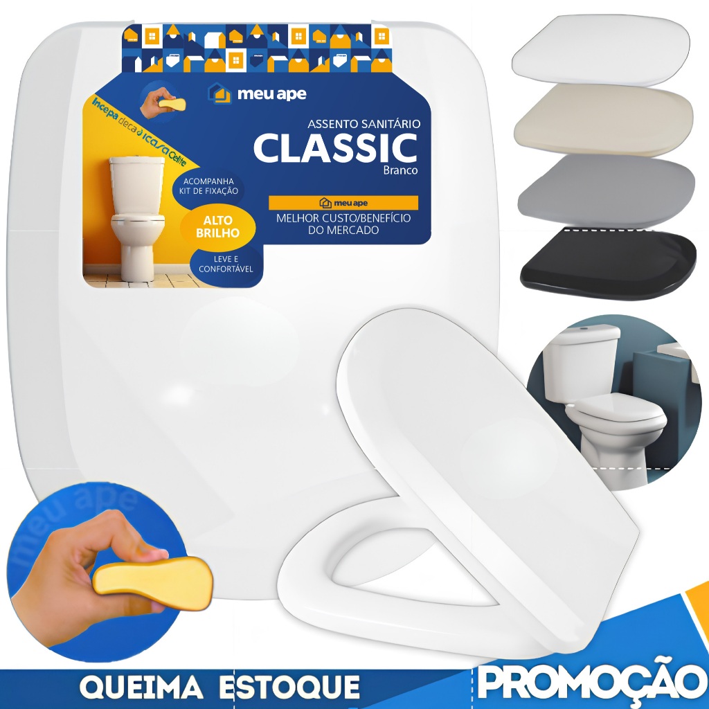 Assento Sanitário Tampa Vaso Almofadado Classic Quadrado Retangular Hervy Deca Celite Fiori Icasa