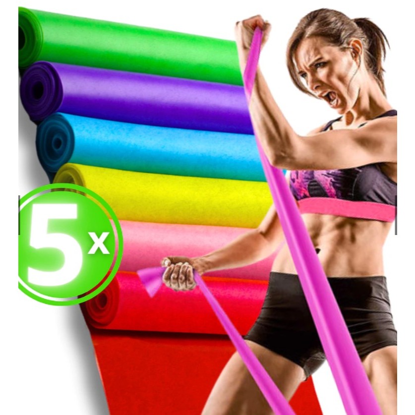 Kit 5 Mini Faixa Elástica  Band Elástico Exercício Treino  Fisioterapia Funcional Academia Em Casa