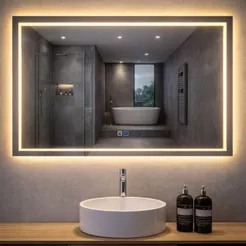 Espelho LED Banheiro Touch 3 Cores de Luz Com Desembaçador e Display Digital 80x60 cm Bivolts