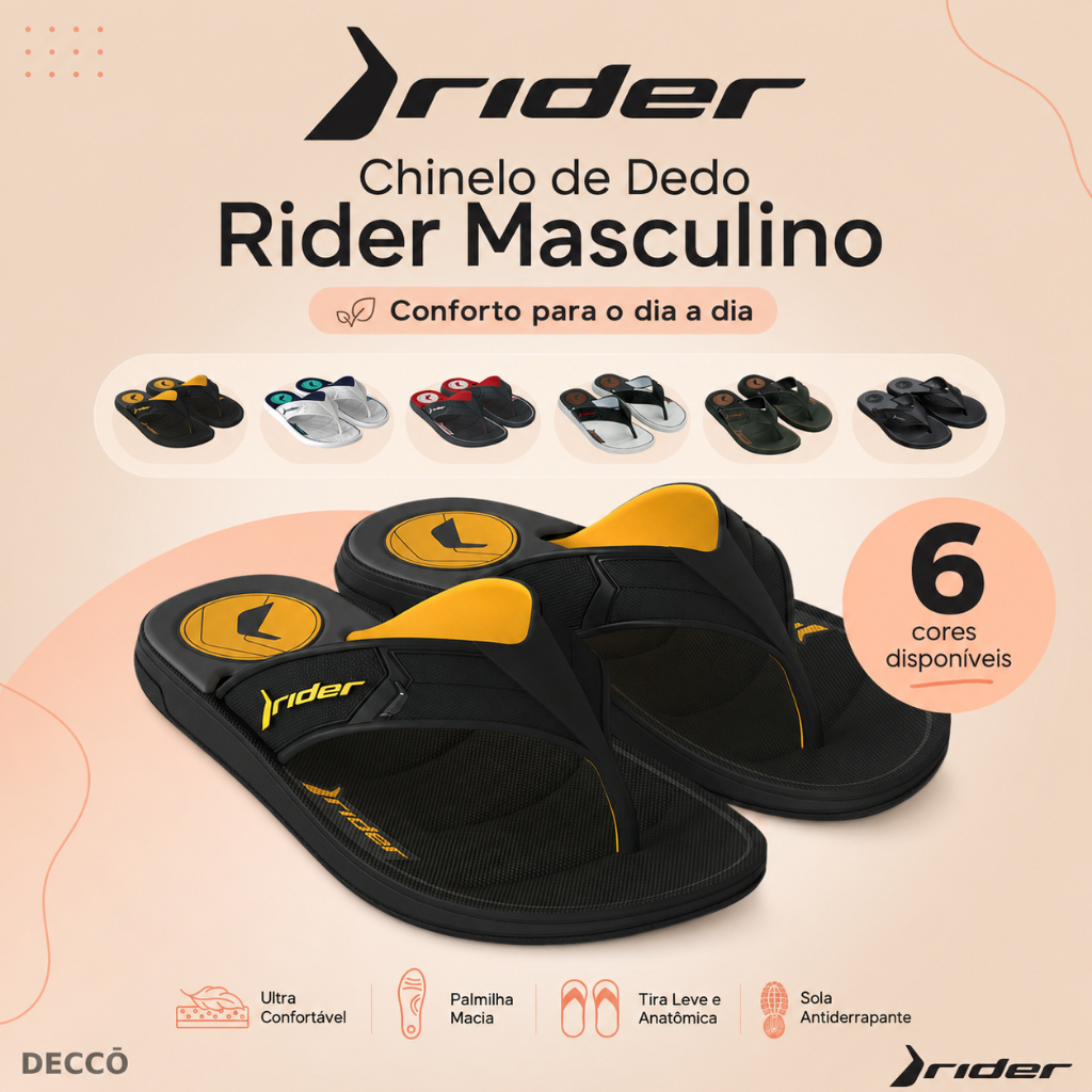 Chinelo de Dedo Rider Modelo Start Casual Masculino Sola Antiderrapante Ultra Confortável Leve