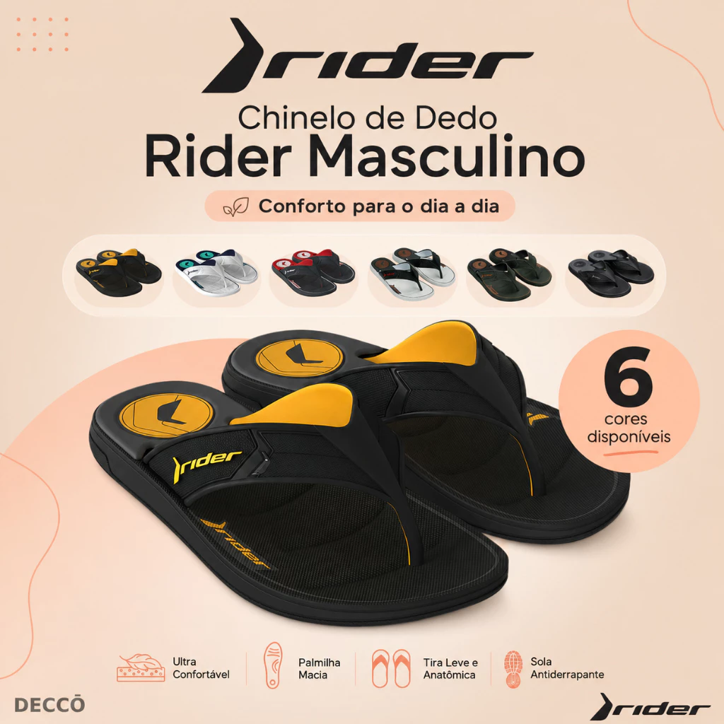 Chinelo de Dedo Rider Modelo Start Casual Masculino Sola Antiderrapante Ultra Confortável Leve