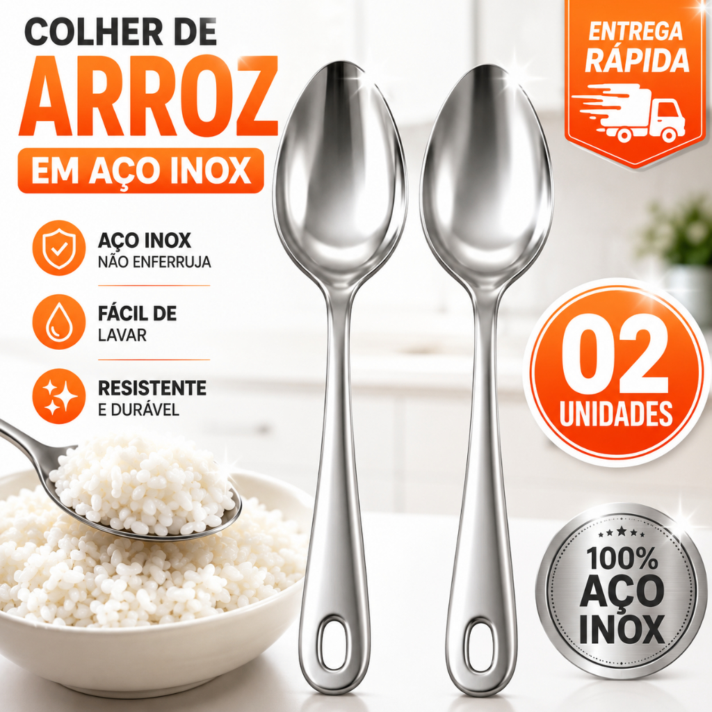 KIT Colher De Arroz GRANDE 100 % Aço Inox Profissional Casa Restaurante Buffet Cozinha