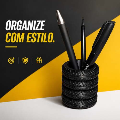 Porta-Lápis Formato de Pneu – Organize com Estilo!