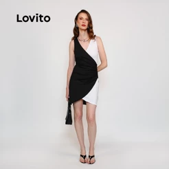 Lovito Vestido Feminino Curto Bicolor DRB18201850