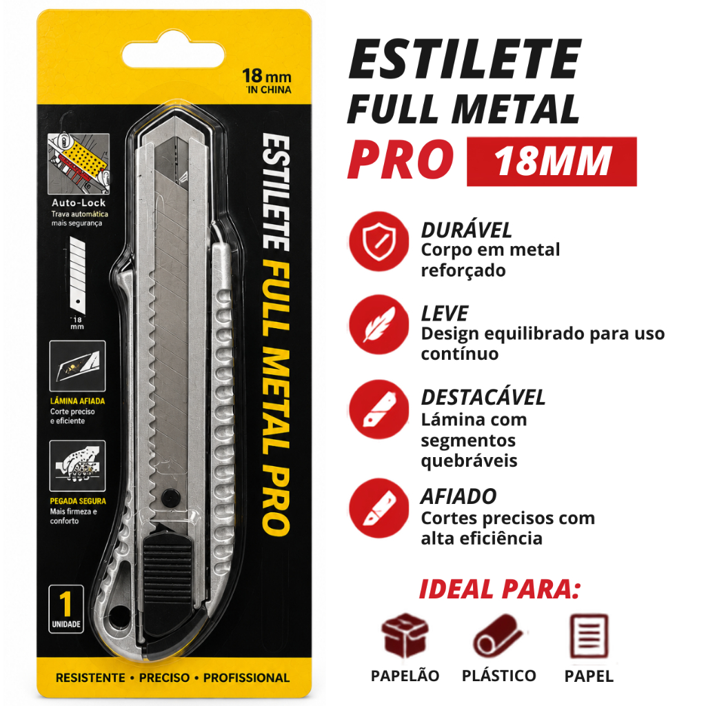 Estilete De Metal Profissional 18mm Opção com Lâmina ou Sem — imagem 2 de 2