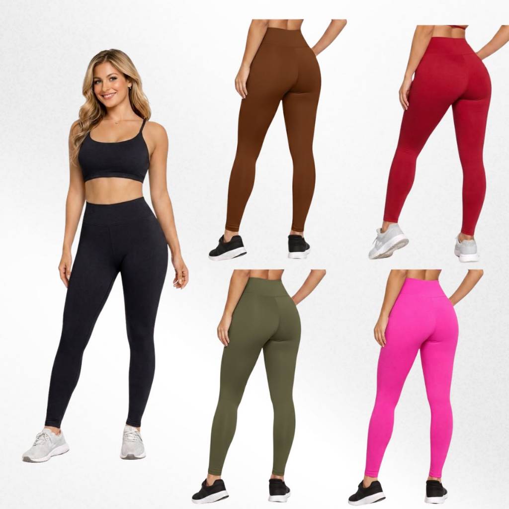 Calça Legging de Academia Feminina Poliamida  Esportiva Fitness Lisa Cintura Alta