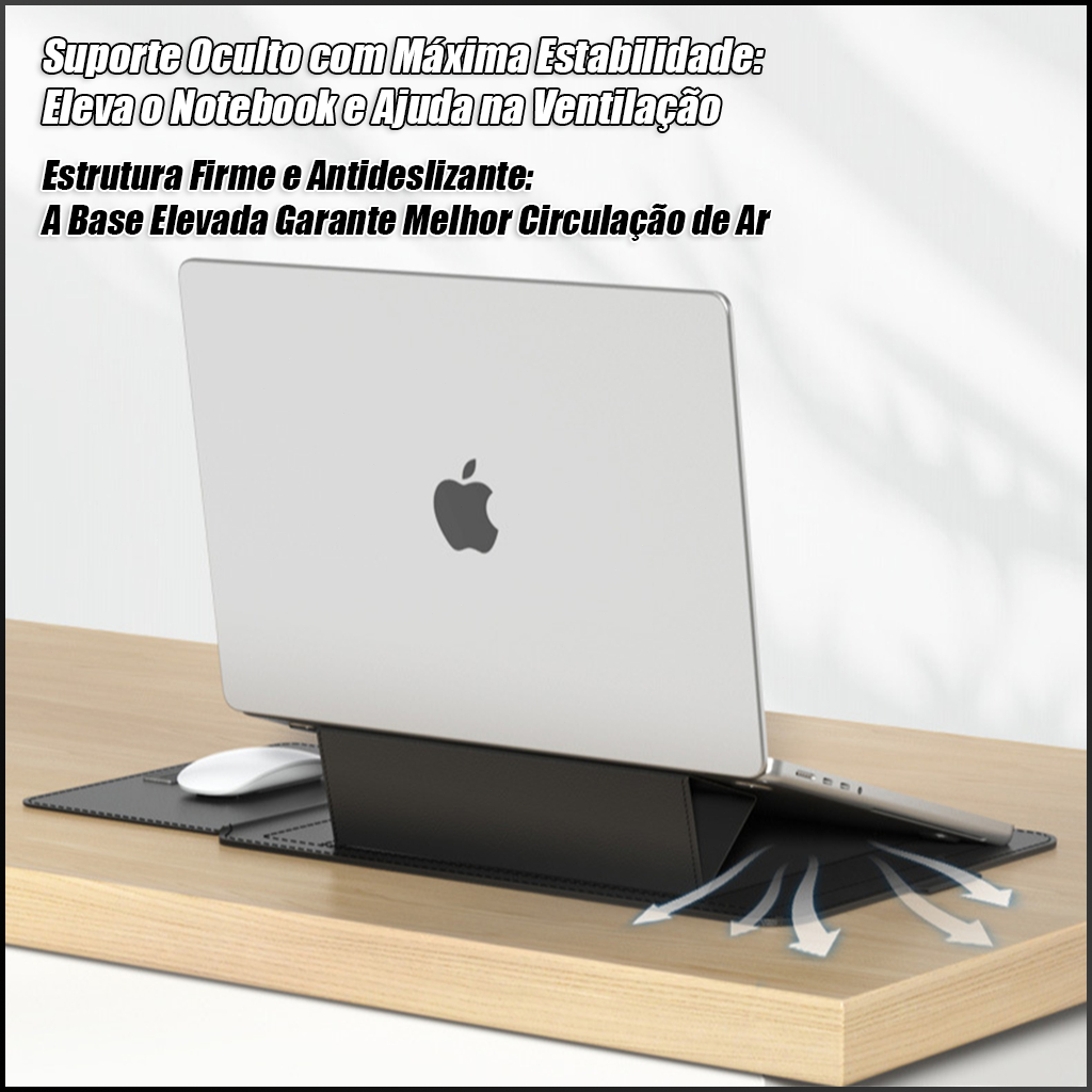 Case 3 em 1 Notebook 15-16” MacBook Air/Pro M1/M2 Capa Couro Premium Suporte Ergonômico + Mousepad Integrado Preto — imagem 2 de 2