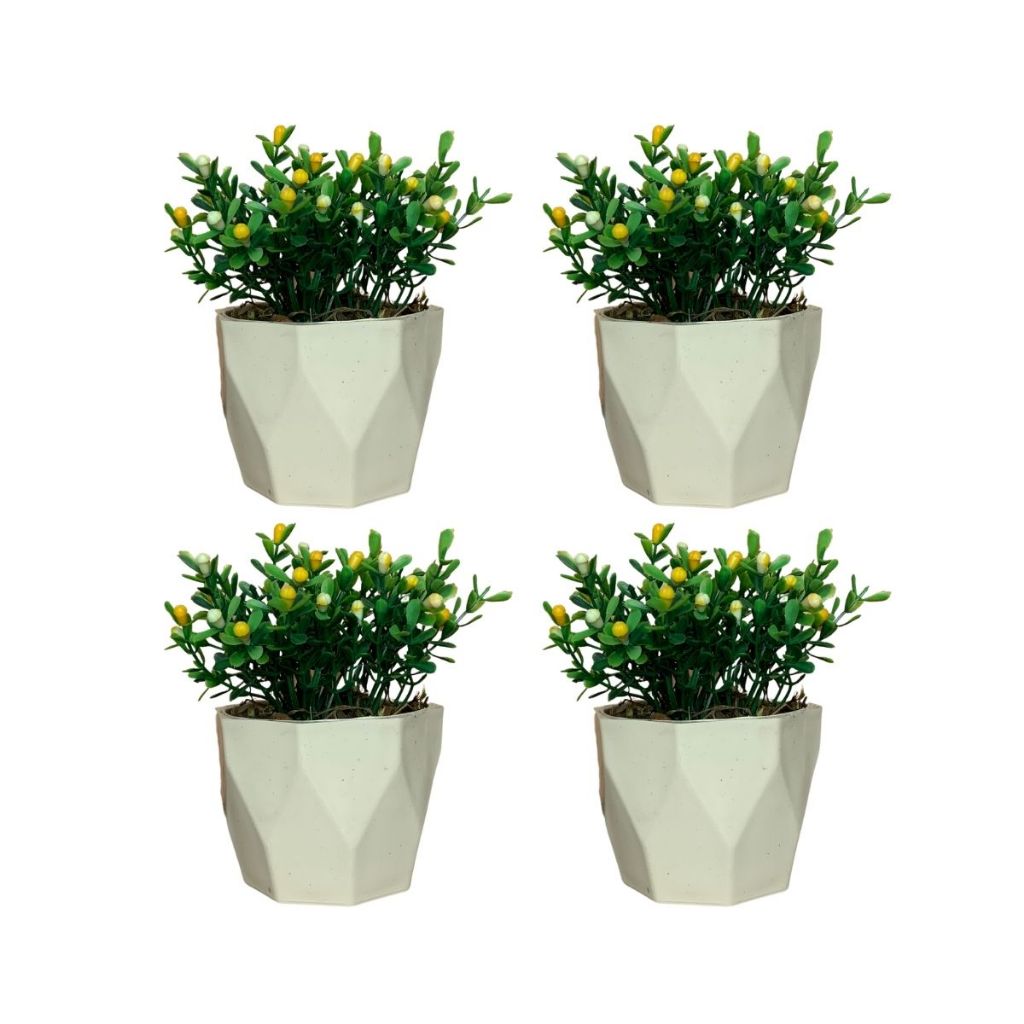 Kit 4 Vasos Vasinhos Decorativos com Flores Eucalipto Artificiais para Casa