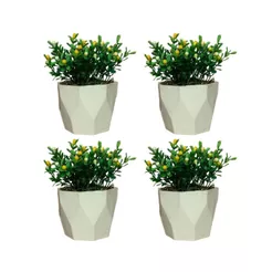 Kit 4 Vasos Vasinhos Decorativos com Flores Eucalipto Artificiais para Casa