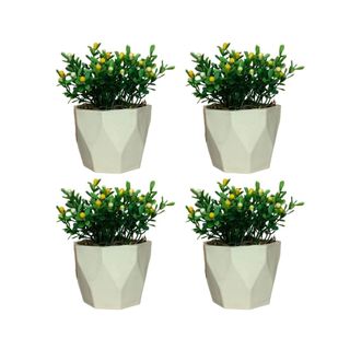 Kit 4 Vasos Vasinhos Decorativos com Flores Eucalipto Artificiais para Casa