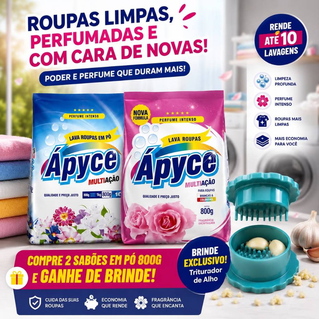 KIT 2 SABÃO EM PÓ APYCE 800G multiação e encapsulada LIMPEZA PROFUNDA E SUPER ECONÔMICO