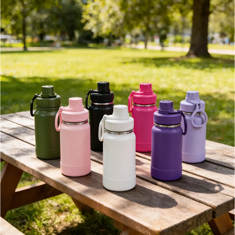 Imagem Garrafa De Água 350ml Aço Inox Parede Dupla Isolada Térmica c/ Capinha Silicone