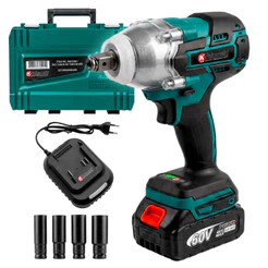 Chave De Impacto Elétrica 350Nm Sem Fio Furadeira Parafusadeira Brushless Com 2 Baterias 60v Bivolt