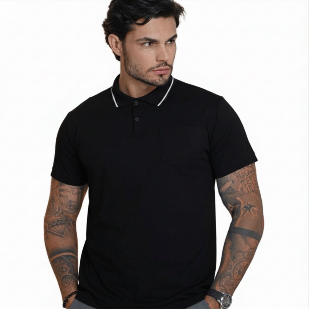 Camiseta Gola Polo Masculina Com Bolso Algodão 30.1 Casual Blusa Social Camisa Plus Size Gola Polo Masculina