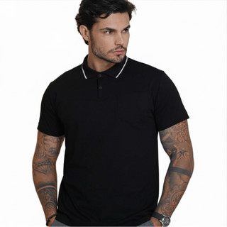 Camiseta Gola Polo Masculina Com Bolso Algodão 30.1 Casual Blusa Social Camisa Plus Size Gola Polo Masculina