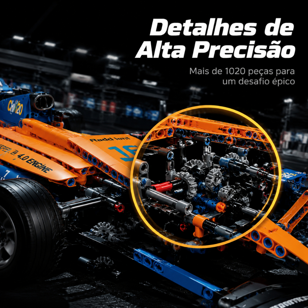 Blocos de Montar Carro de Corrida 1:10 com 1020+ Peças Modelo Colecionável 53 cm