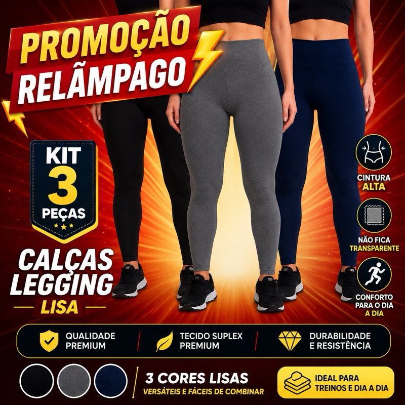 Kit 3 Calças legging feminina, calça legging academia fitness confortável, legging academia, legue