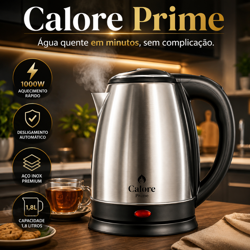 Chaleira Elétrica Inox 1,8L 1000W Aquecimento Rápido Desligamento Automático 127V Calore Prime