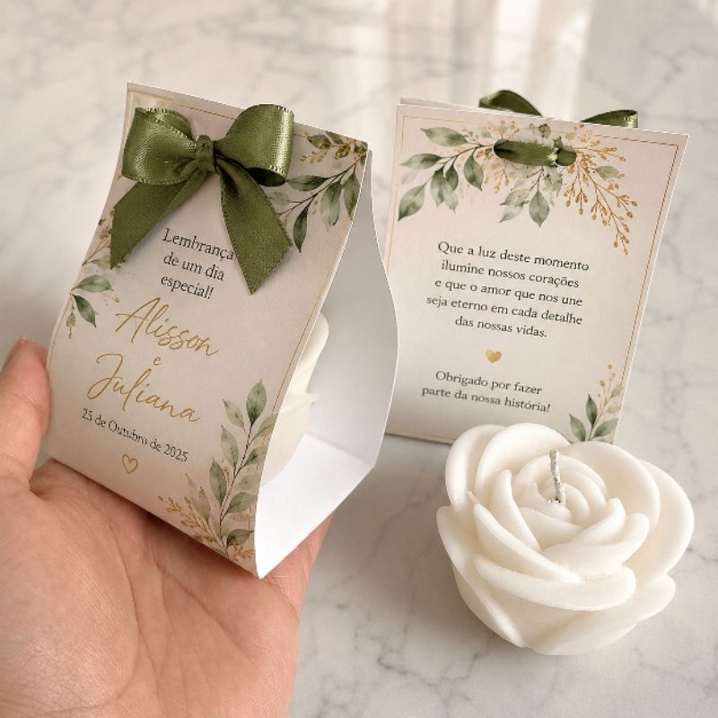Lembrancinha de Casamento com Vela Aromática Personalizada | Caixa Presente | Padrinhos | Convidados