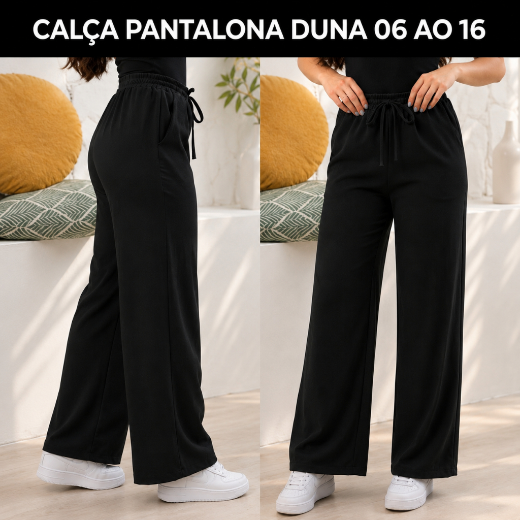 Calça Duna Infantil Juvenil Pantalona Menina Leve Wide Leg Confortável Cintura Alta Tamanho 06 ao 16
